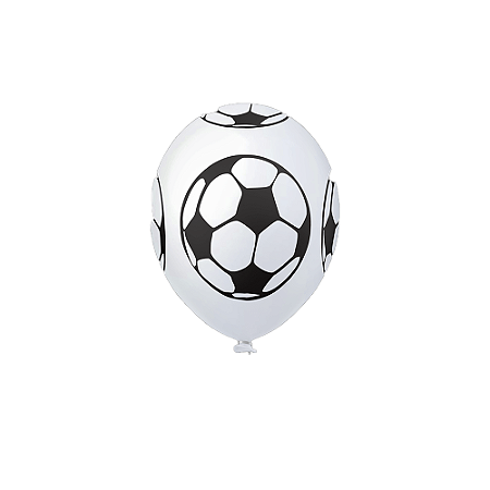 Balão Happy Day Tema Bola De Futebol Branco 11" Bexiga 25un