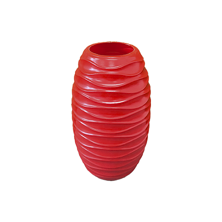 Vaso Ondulado Vermelho De Plástico Decorativo Festas 23CM
