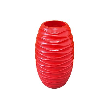 Vaso Ondulado Vermelho De Plástico Decorativo Festas 23CM
