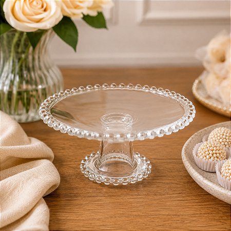 Prato Bolinha Pequeno Com Pé Cristal Decorativo 20x9