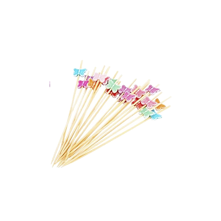 Enfeite De Bambu Borboleta Colorida Espeto Decoração 20un