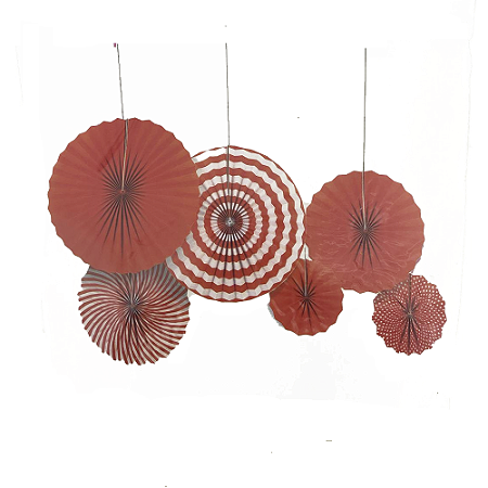 Leque De Papel Variados Vermelho Enfeite Decorativo Festas 6un