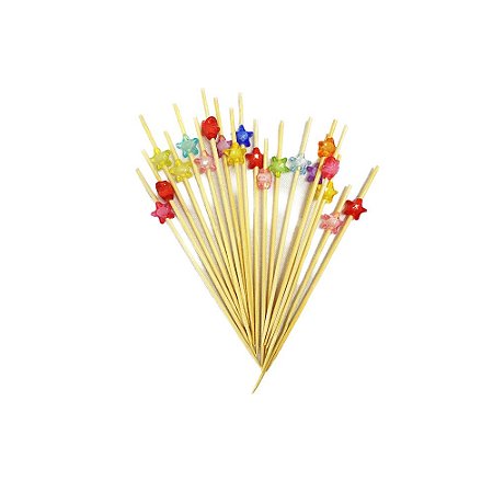 Enfeite De Bambu Estrela Colorida Espeto Decoração Festas 20un