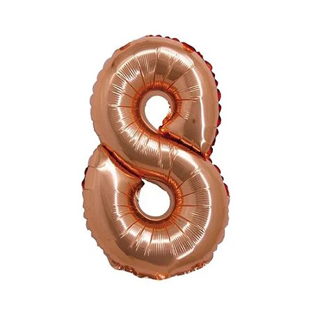 Balão Nº8 Rose Gold 16" 40cm Metalizado Decoração Silver