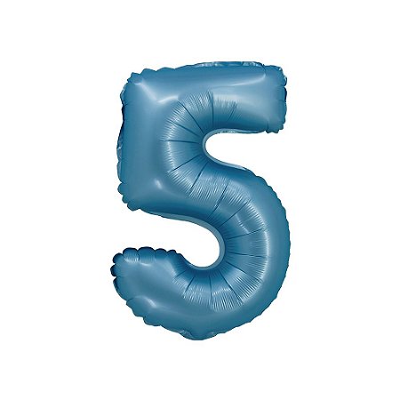 Balão Nº5 Azul Bebê 16" 40cm Metalizado Decoração Silver