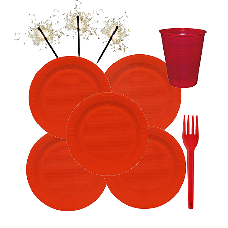 Kit PartyFesta Vermelho Plástico Descartável Festas