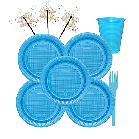 Kit PartyFesta Azul Claro Plástico Descartável Festas