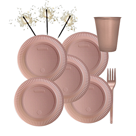 Kit PartyFesta Rose Gold Plástico Descartável Festas
