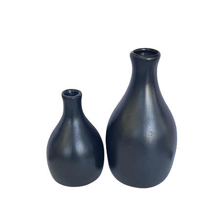 Dupla Vaso Formosa Preto Cerâmica Decoração Flores Festas
