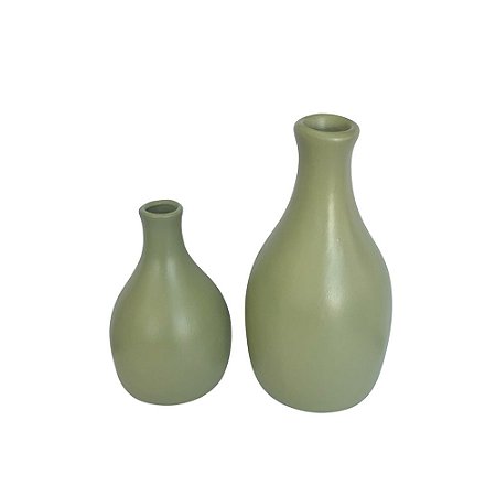 Dupla Vaso Formosa Verde Eucalipto Cerâmica Decoração Festas