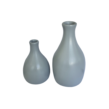 Dupla Vaso Formosa Cinza Cerâmica Decoração Flores Festas