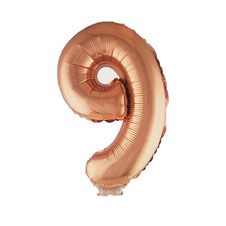 Número 9 Metalizado Rose 41cm 16" Balão C/Vareta Não Flutua