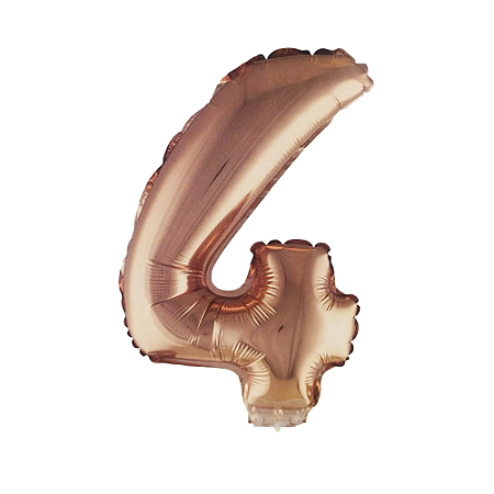 Número 4 Metalizado Rose 41cm 16" Balão C/Vareta Não Flutua