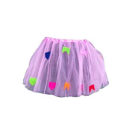 Saia Tule Bandeirinha Colorida 35cm Rosa Bebê Festa Junina