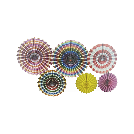 Leque De Papel Variados Colorido Enfeite Decorativo 6un
