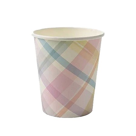 Copo Papel 270ml Com 10 Xadrez Candy Color Descartável Festa