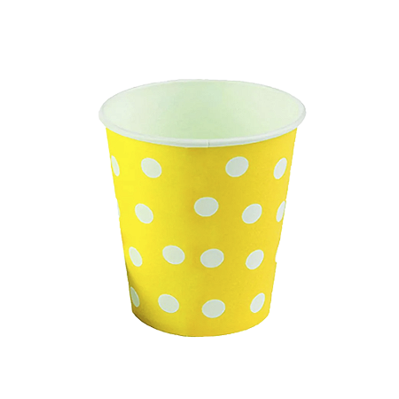 Copo De Papel 270ml Poa Amarelo 10un Descartável Enfeite Festa