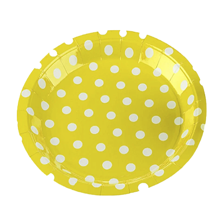 Prato De Papel Poa Amarelo 18Cm 10un Festas Descartável