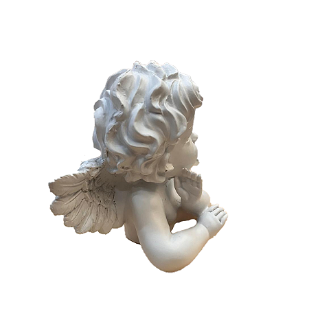 Anjo De Resina R10-A Braço Apoiado Com Florzinha Branco