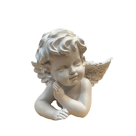 Anjo De Resina R10-A Braço Apoiado Com Florzinha Branco