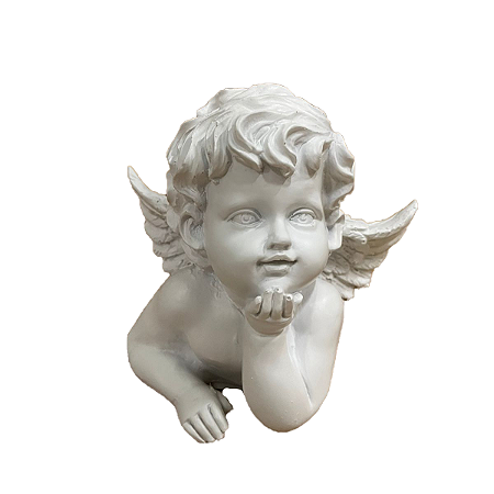 Anjo De Resina R10-B Mão Apoiada E No Queixo Branco