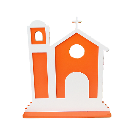 Igreja Festa Junina Laranja Detalhe Branco Decoração MDF