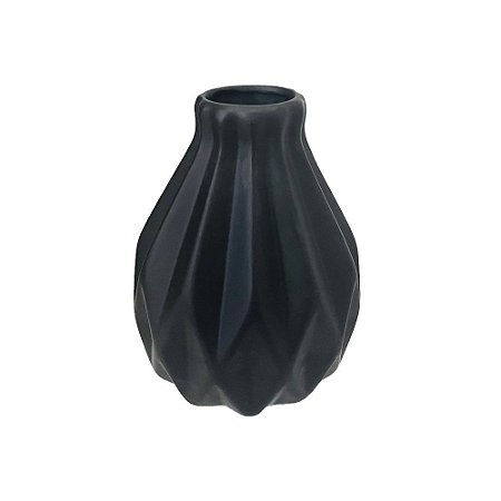 Vaso Geométrico Grande Fosco Preto Decorativo Flores