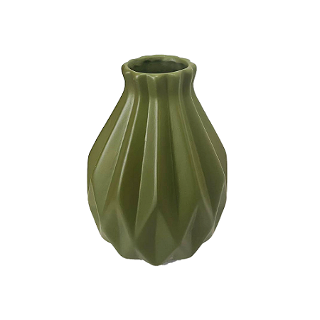 Vaso Geométrico Grande Fosco Verde Musgo Decorativo Flores