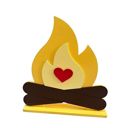 Display MDF Fogueira Coração Tronco Marrom Decoração Festa