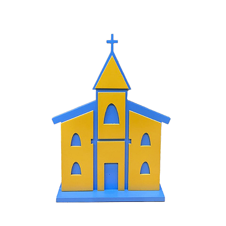 Igreja Festa Junina 2 Cores Azul Amarelo Decoração Festa MDF
