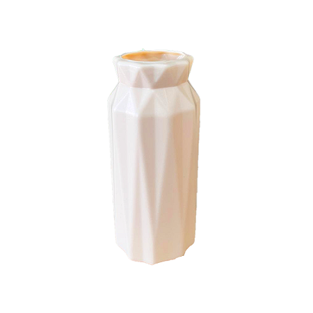 Vaso Plástico Glam Bege Decorativo Flor Artificial