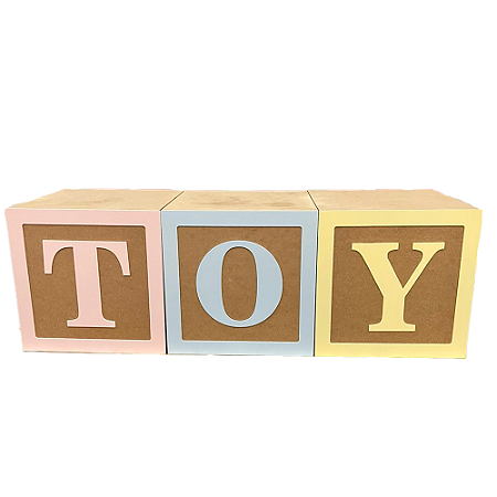 Trio Cubos MDF TOY-ABC 30x30 Cores Candy Decoração Festas