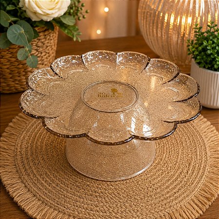 Boleira Flor Grande Com Pé Glitter Dourado Só Boleiras