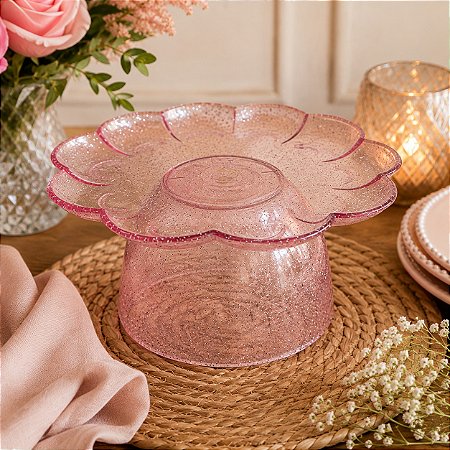 Boleira Flor Grande Com Pé Glitter Rosa Bebê Só Boleiras