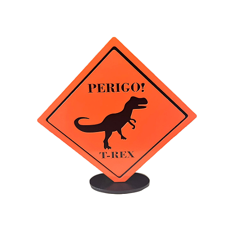Display MDF Placa Dinossauro T-Rex Laranja Decoração Dino