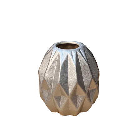 Vaso Geométrico Pequeno Prata Brilhante Decorativo Flores