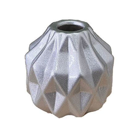 Mini Vaso Geométrico Prata Brilhante Decorativo Flores