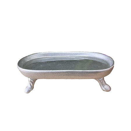 Mini Bandeja Chicago Oval Com Pé Prata Brilhante Decorativo