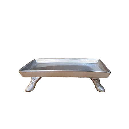 Mini Bandeja Chicago Retangular Com Pé Prata Brihante Decoração