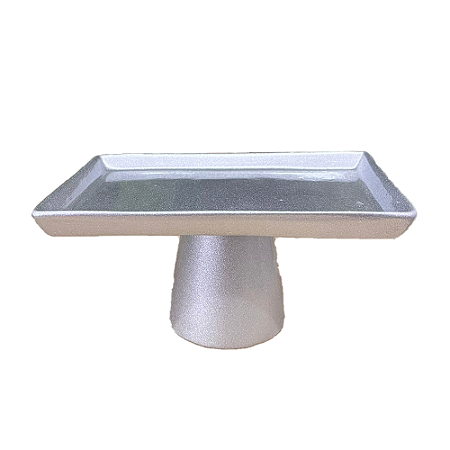 Mini Prato Chicago Retangular Pé Redondo Prata Decoração