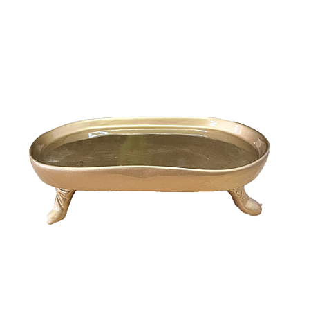 Mini Bandeja Chicago Oval Com Pé Dourado Decorativo
