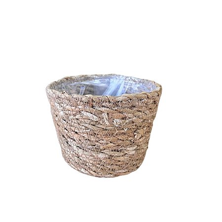 Cesto De Palha Redondo com Plástico Mini 12CM Decoração