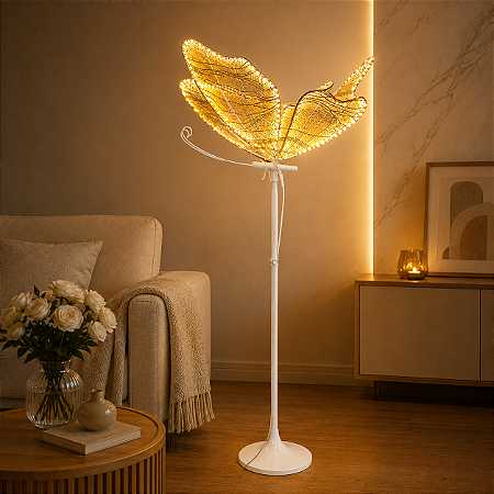 Borboleta Led Bivolt Det Dourado 60 Cm Não Movimenta Enfeite
