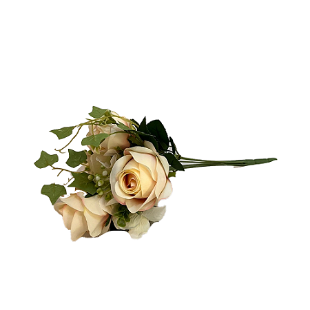 Buque De Rosas Botão Champagne Decoração Flores Artificiais