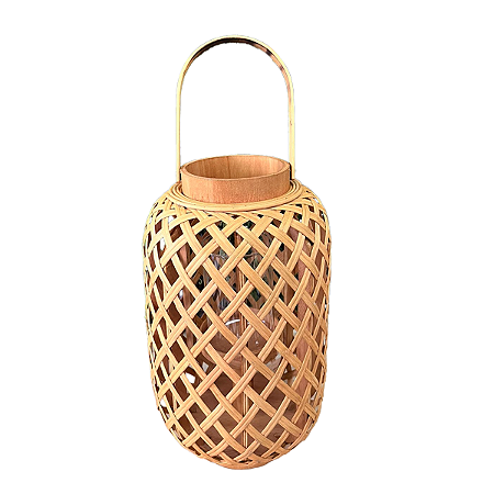 Luminária De Bambu Treliça Natural Decorativa Festas