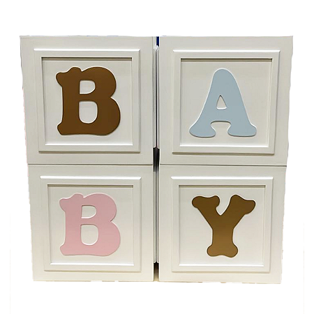 Jogos De Cubos BABY 30x30 Dourado-Rosa-Azul Letra Fofa