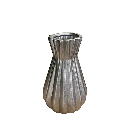 Vaso Cerâmica Portugal Prata Fosco Decoração Flores