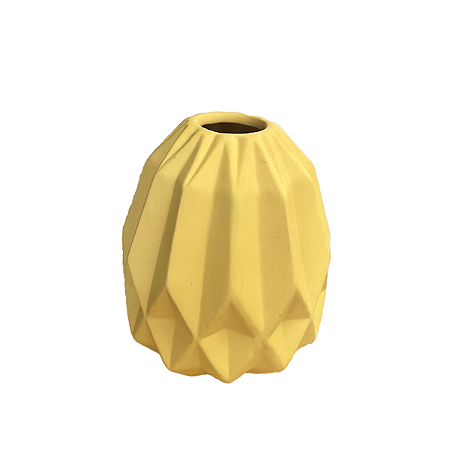 Vaso Geométrico Médio Amarelo Bebê Fosco Cerâmica Decoração