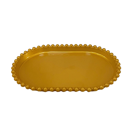 Bandeja Oval Bolinha Plástico Dourado Decoração Festas