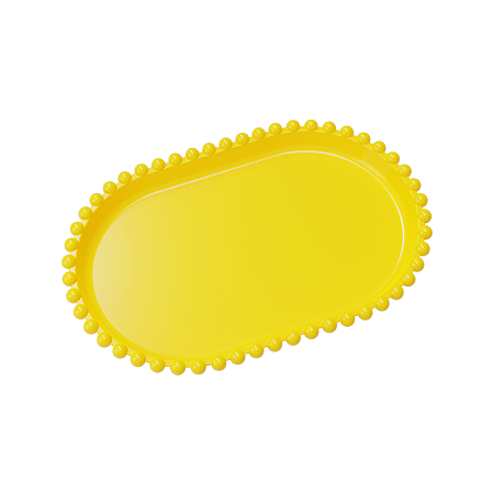 Bandeja Oval Bolinha Plástico Amarelo Decoração Festas